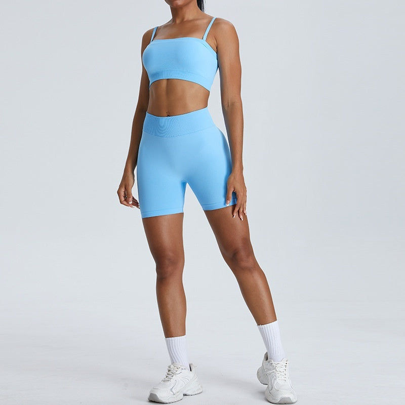 Effortless Seamless Workout Set with High Waisted Leggings and Strappy Sports Bra