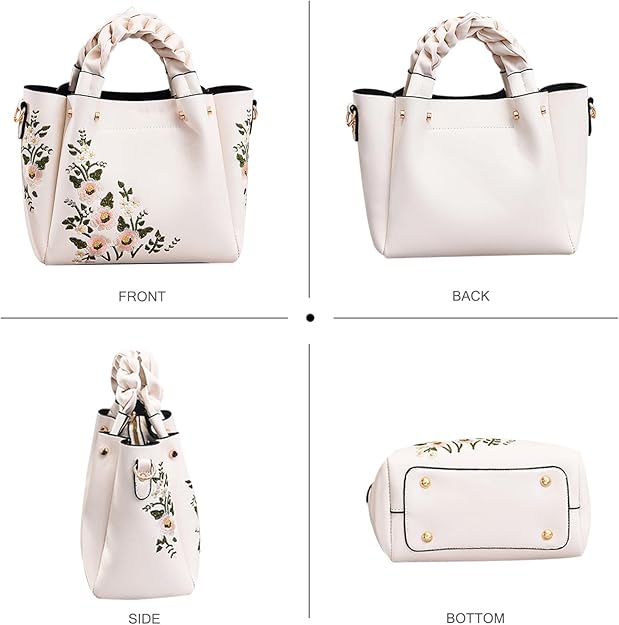 Chic Floral Embroidered Tote & Shoulder Bag