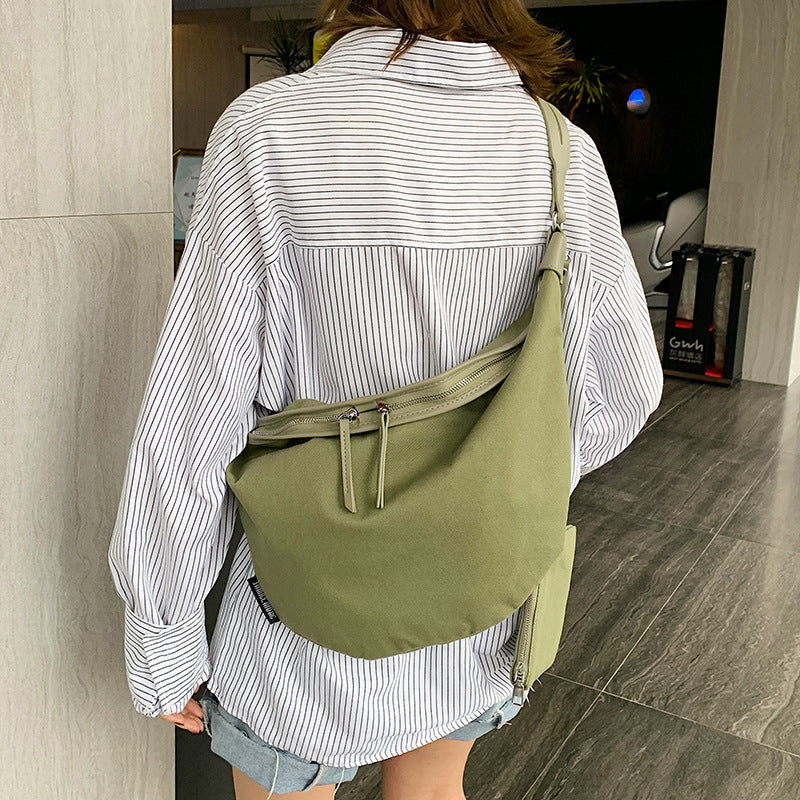 Chic Canvas Crossbody Bag for Women - Fashionable Dumpling Purse