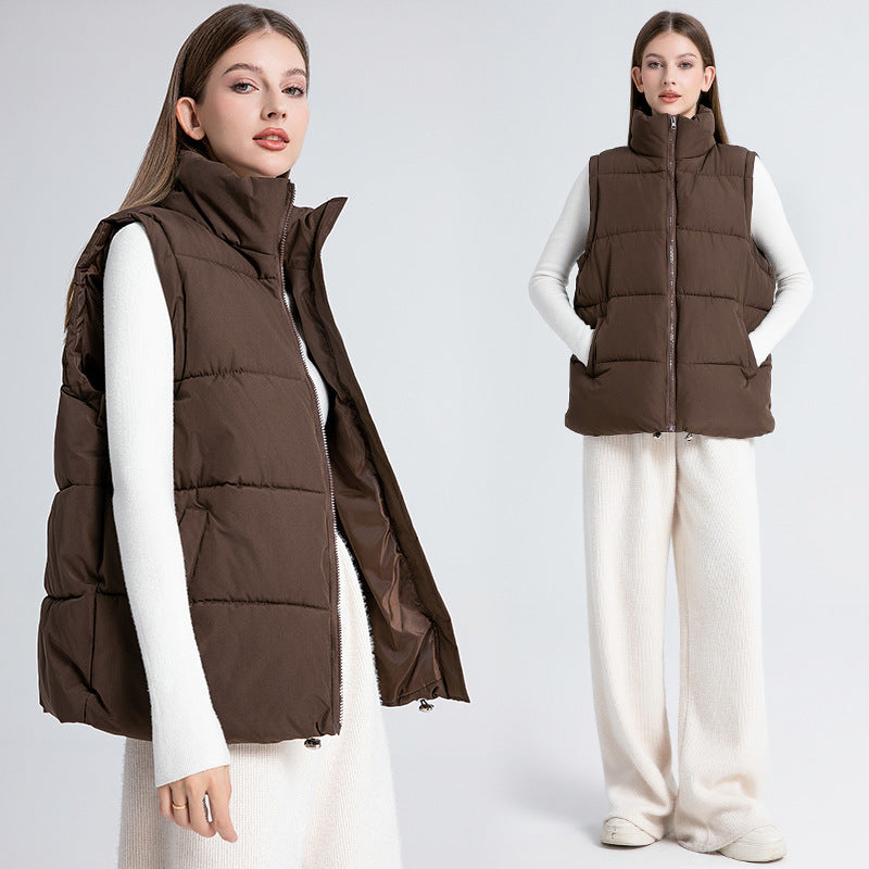 Cozy Thermal Padded Puffer Vest with Stand Up Collar and Pockets