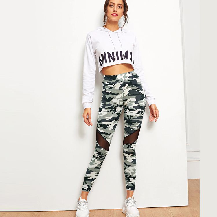 Stylish Camouflage Print Mesh Panel Yoga Sports Leggings for Active Living