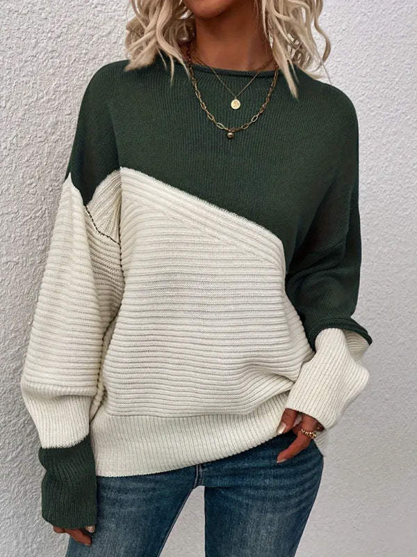 Chic Color Block Knitted Pullover Sweater Cozy Everyday Style