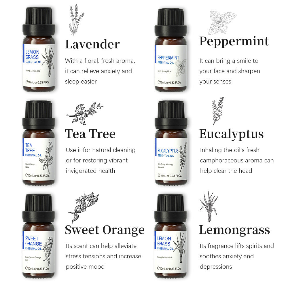 Pure Essential Oil Set - 6pc Aromatherapy Gift