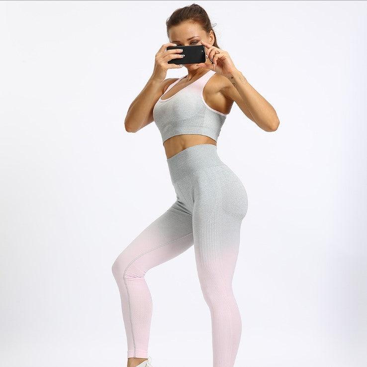 Seamless High Waist Hip Lift Sports Bra and Leggings Set for Yoga and Gym