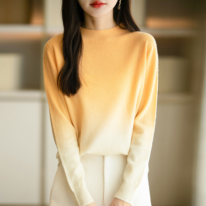 Effortless Gradient Ombre Knit Pullover Long Sleeve Sweater