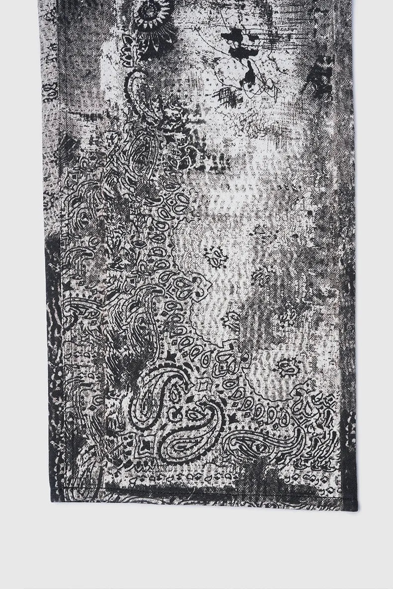 Vintage Paisley Print Straight-Leg Jeans