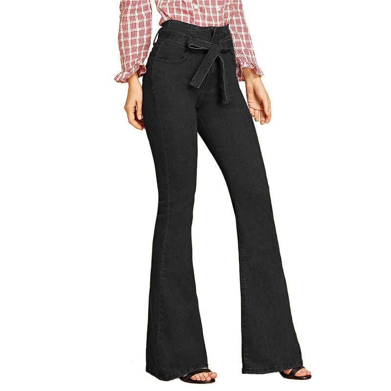 Aria High-Waist Belted Flare Jeans