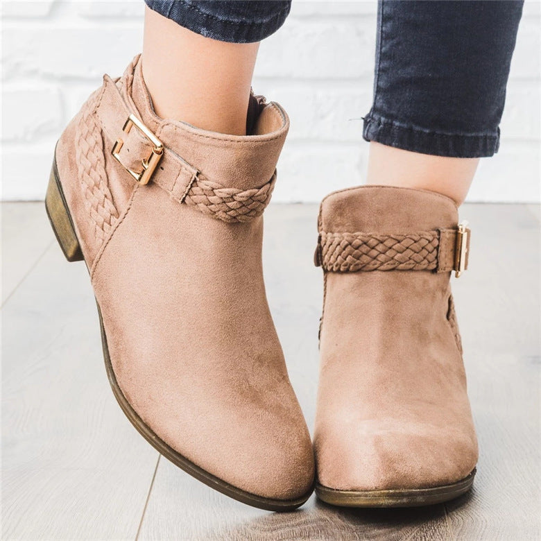 Chic Suede Ankle Boots with Buckle