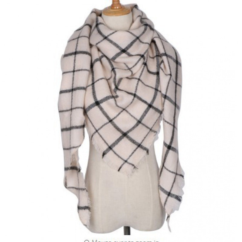 Cozy Plaid Triangle Shawl Scarf
