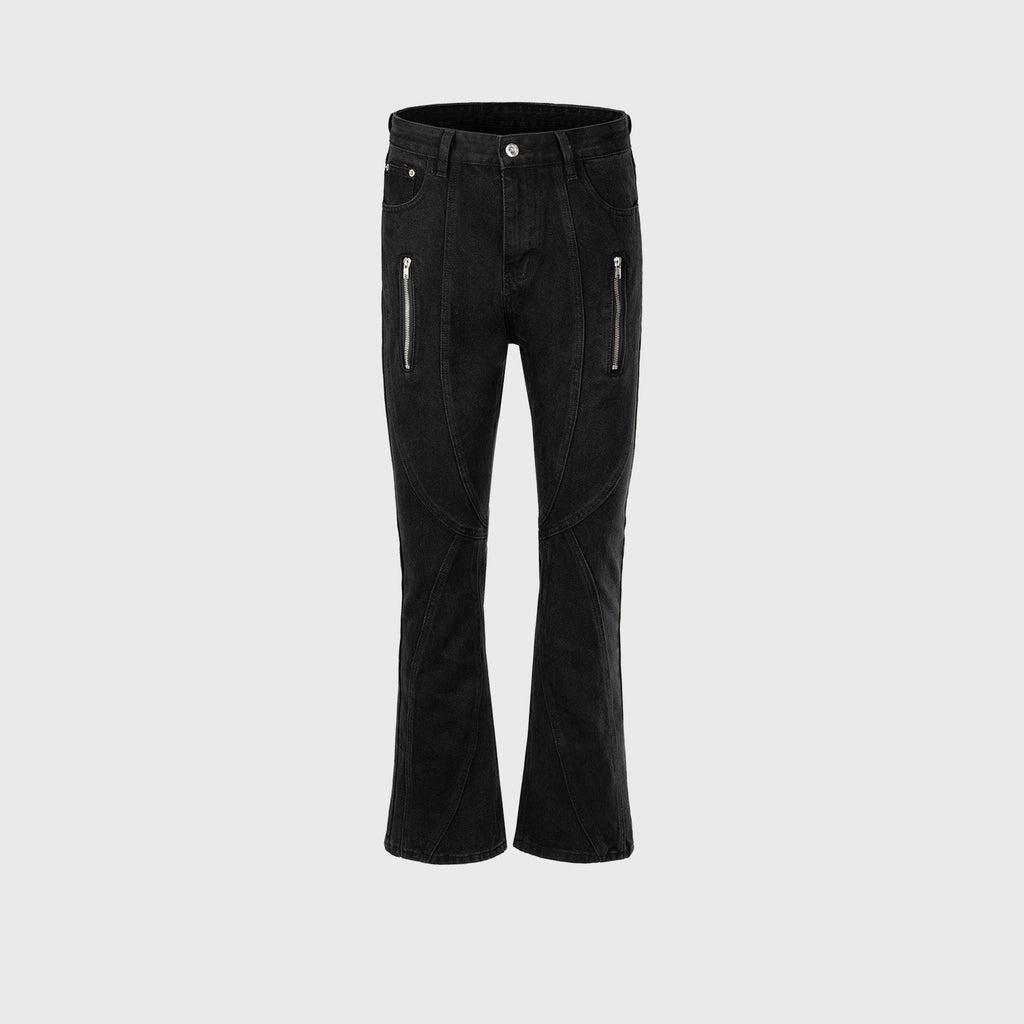 Women's Stylish Black Straight Leg Denim Jeans with Zipper Detail