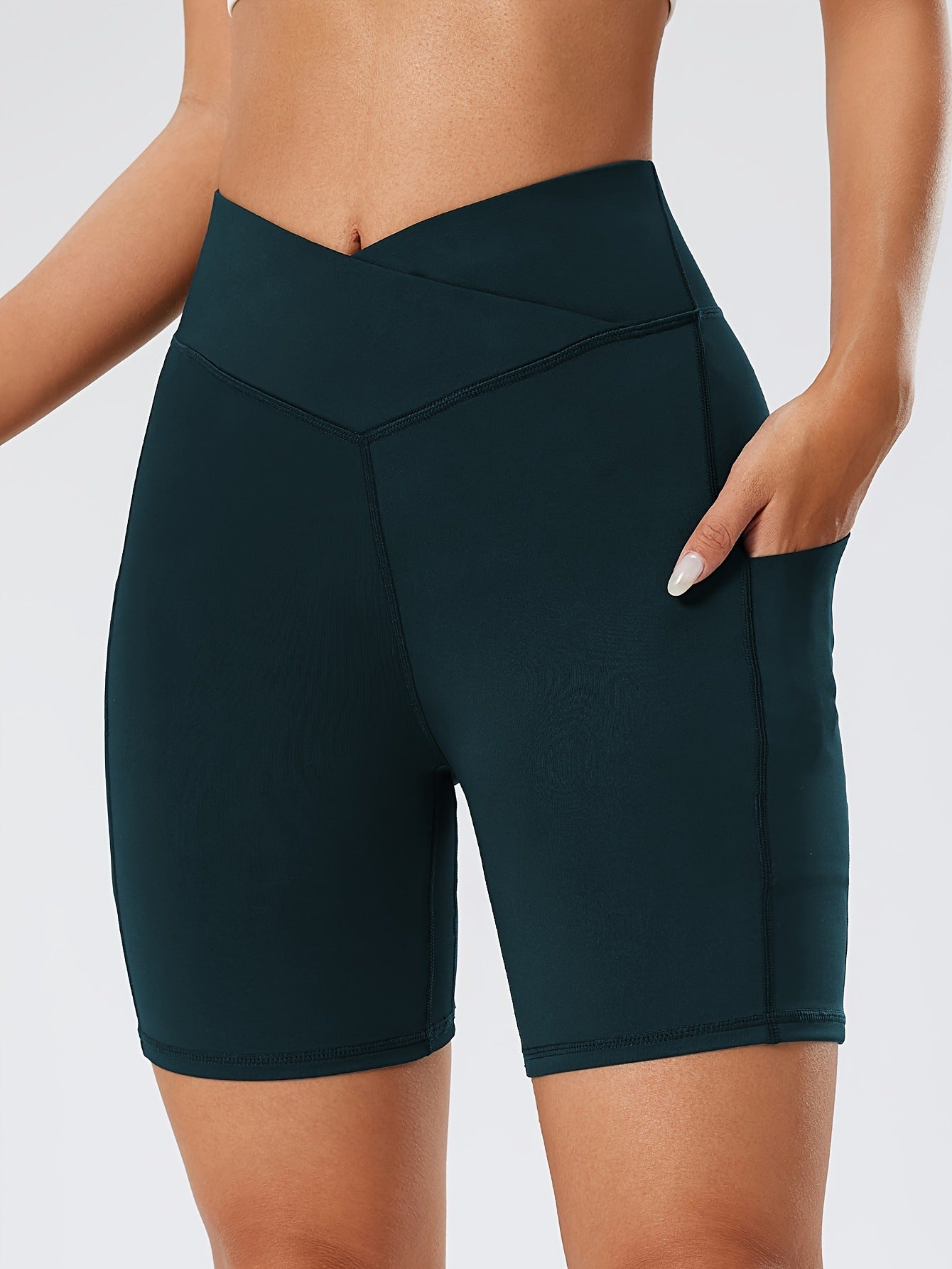 High Waist Yoga Workout Shorts with Convenient Side Pocket for Women