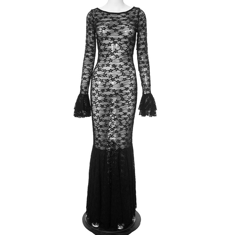 Women's Lace Fishtail Gown - Sexy See-Through Bodycon