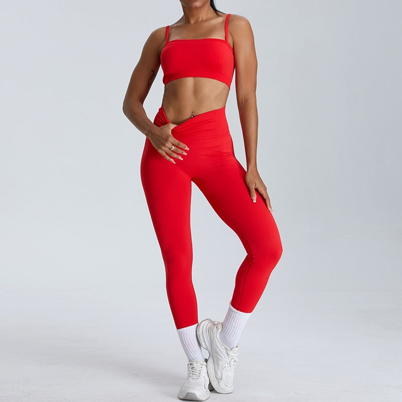 Effortless Seamless Workout Set with High Waisted Leggings and Strappy Sports Bra