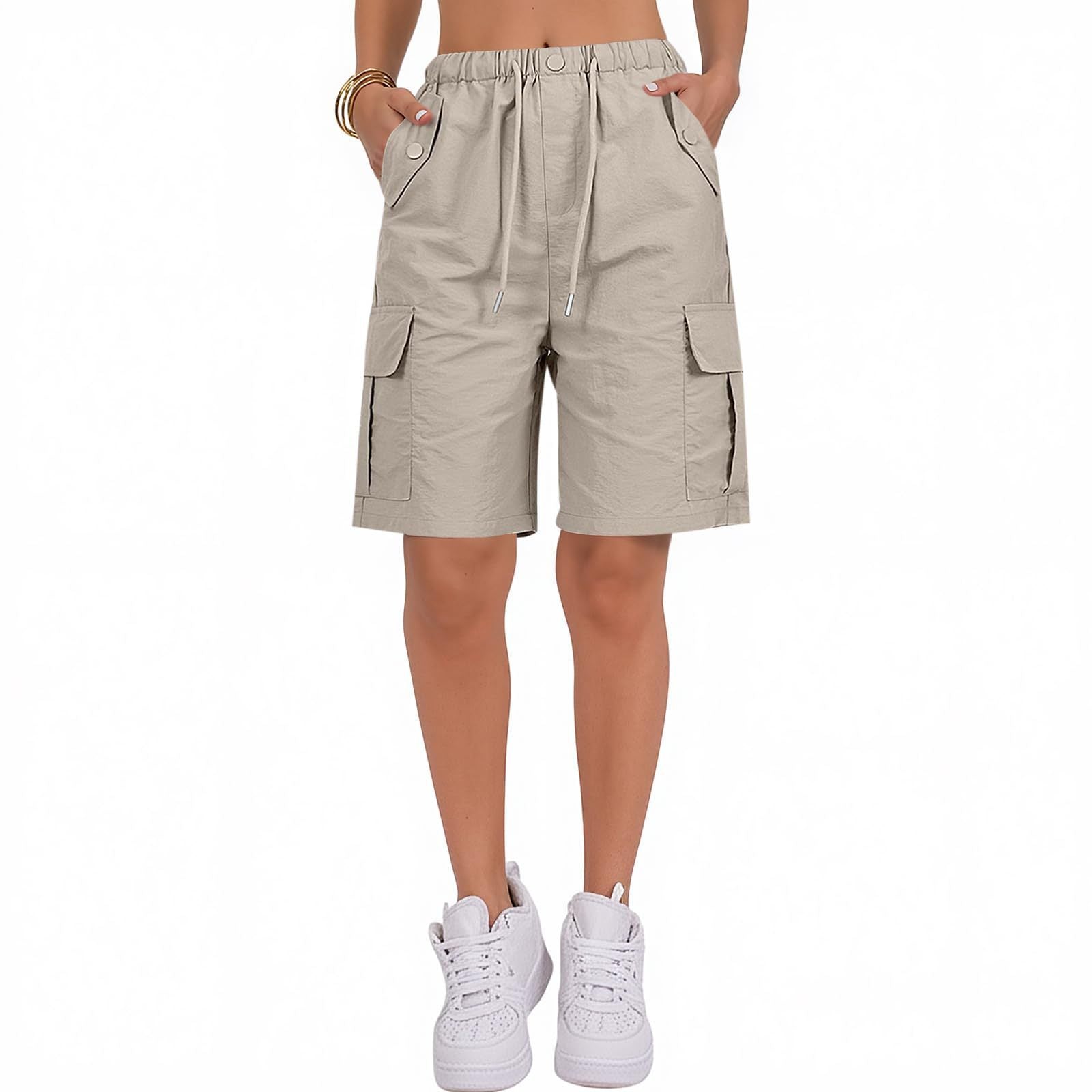 Comfortable Quick-Drying Women's Casual Cropped Cargo Shorts with Pockets