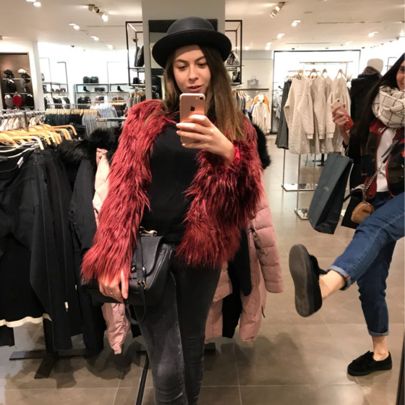 Luxurious Shaggy Faux Fur Short Jacket Warm Cozy Outerwear