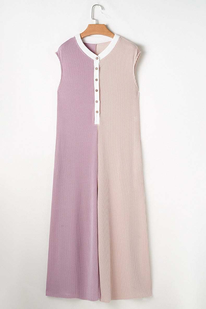 Comfortable Sleeveless Wide Leg Color Block Jumpsuit for Casual Everyday Wear