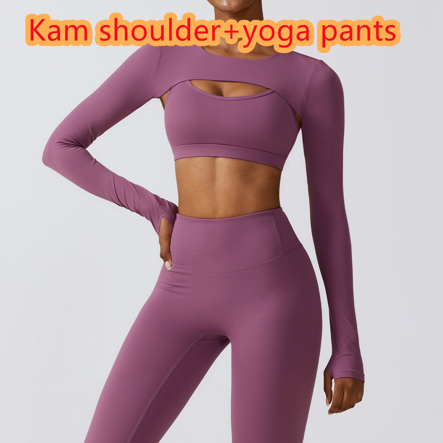 Women's Comfortable Long Sleeve Cutout Crop Top and High Waist Yoga Leggings Two Piece Workout Set