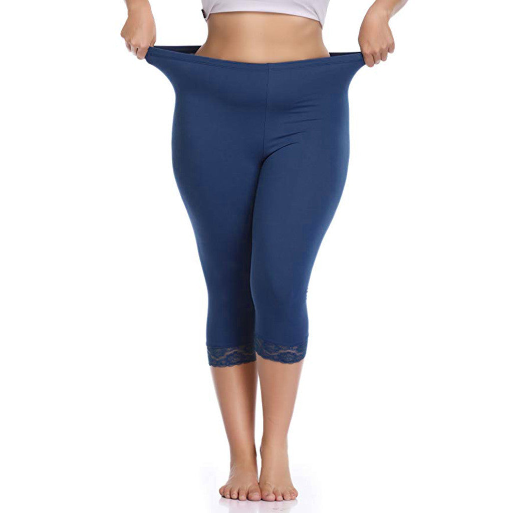 Comfortable Soft Milk Silk Capri Leggings with Delicate Lace Trim Detail