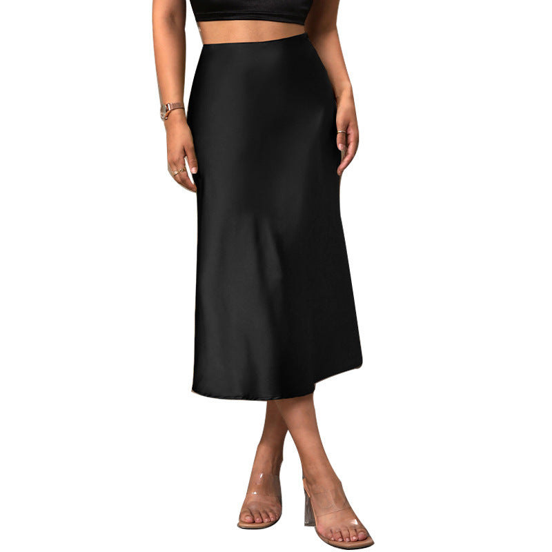 Elegant Satin Feel A Line Midi Skirt Perfect for Chic Occasions