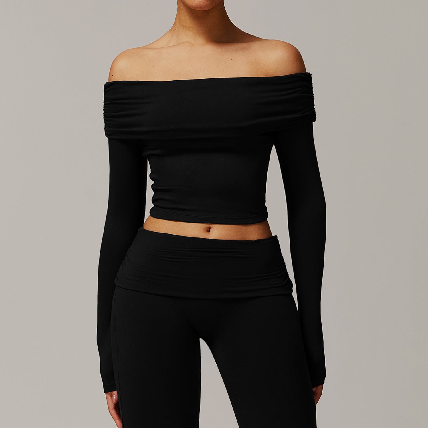 Chic Off Shoulder Long Sleeve Crop Top for Yoga and Everyday Style