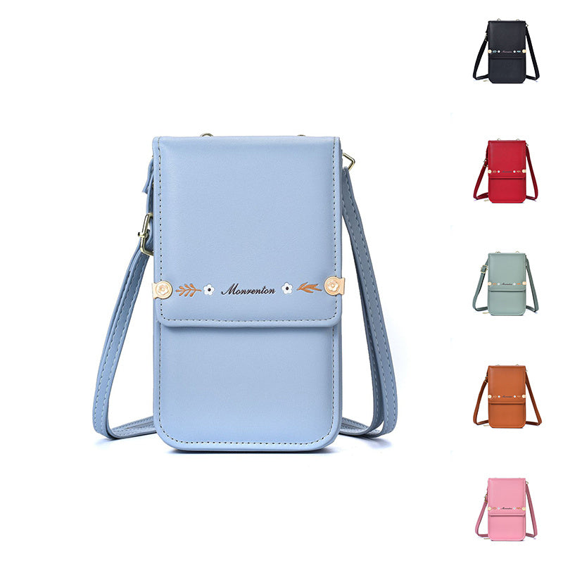 Embroidered PU Leather Mobile Phone Crossbody Bag for Women - Wallet