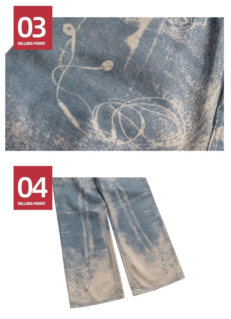 Washed Distressed Wide Leg Jeans