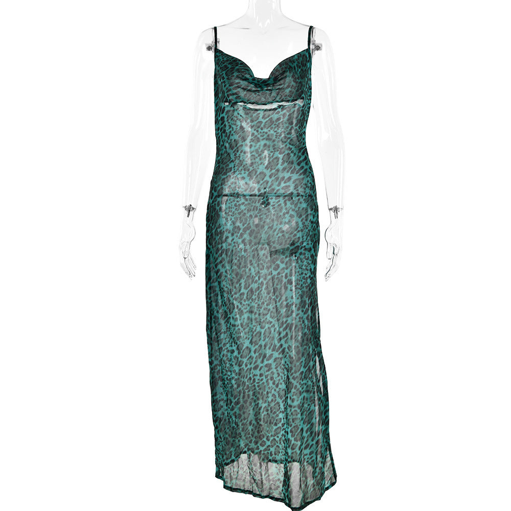 Women's Printed Cowl Neck Dress - Summer Strap Style