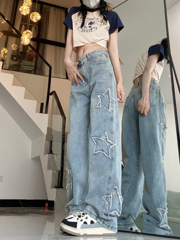 Star Distressed Baggy Denim Jeans
