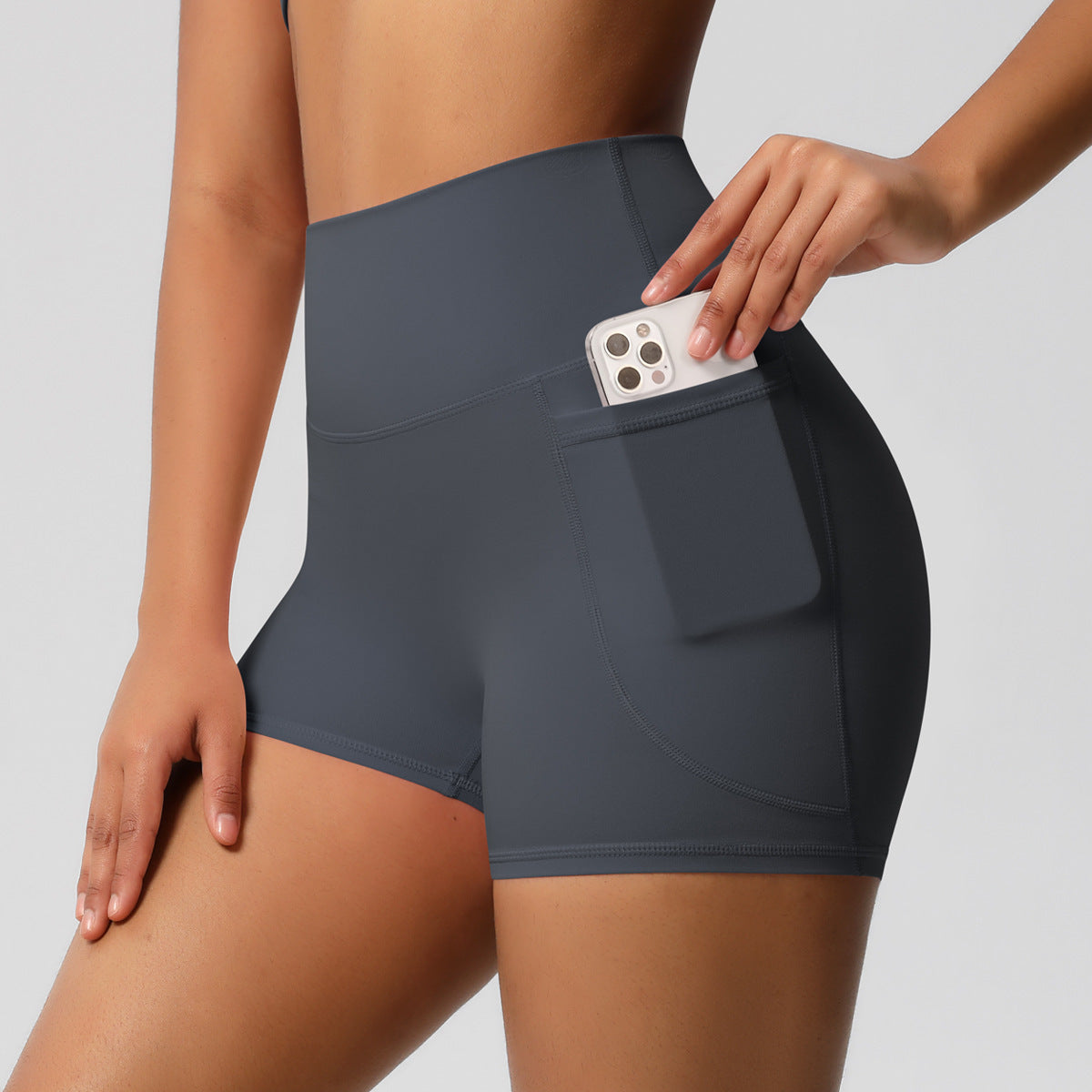 Comfortable High Waisted Athletic Shorts with Handy Side Pockets for Workouts