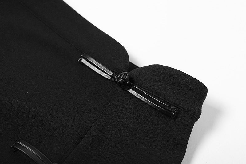 Chic Black High Waist Long Skirt with Statement Side Slit and Button Accents