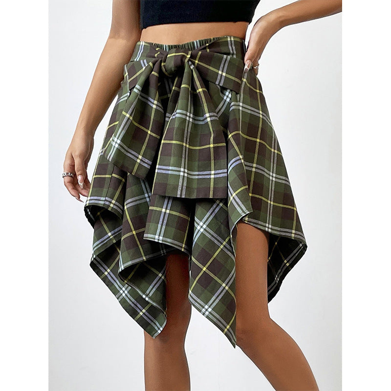 High Waist Irregular Hem Plaid Mini Skirt Trendy Asymmetrical Design