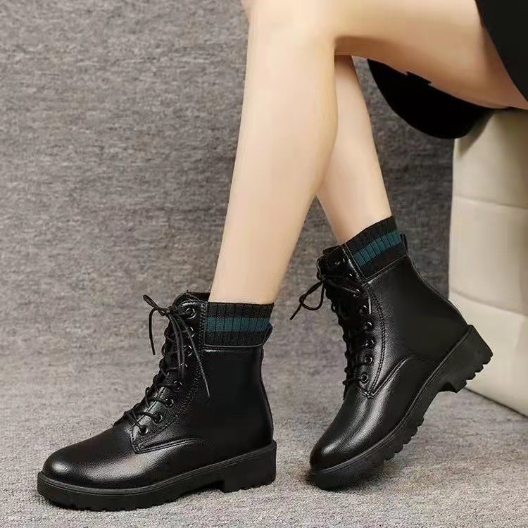 Aria Knit-Cuff Platform Combat Boots
