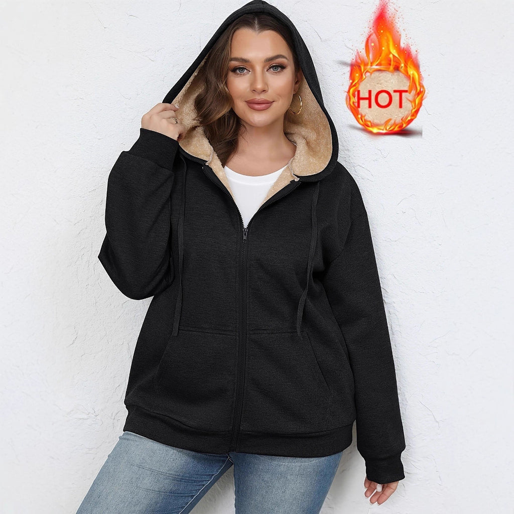 Cozy Plush Lined Full Zip Hoodie Jacket with Warm Sherpa Interior