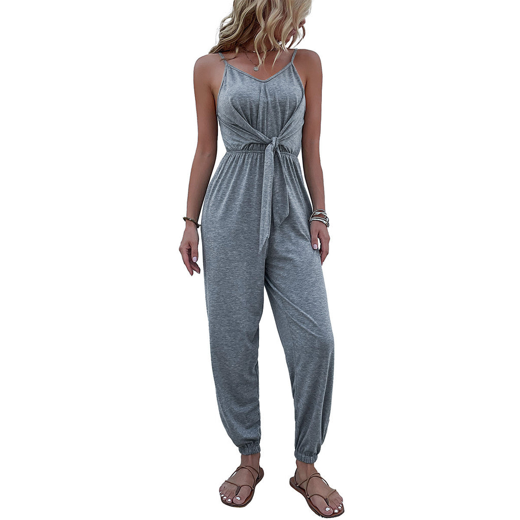 Women's Casual Tie-Waist Spaghetti Strap Jumpsuit