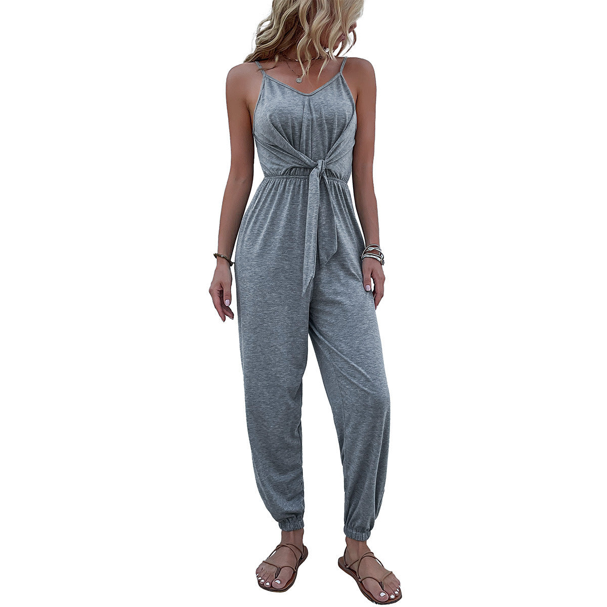 Women's Casual Tie-Waist Spaghetti Strap Jumpsuit