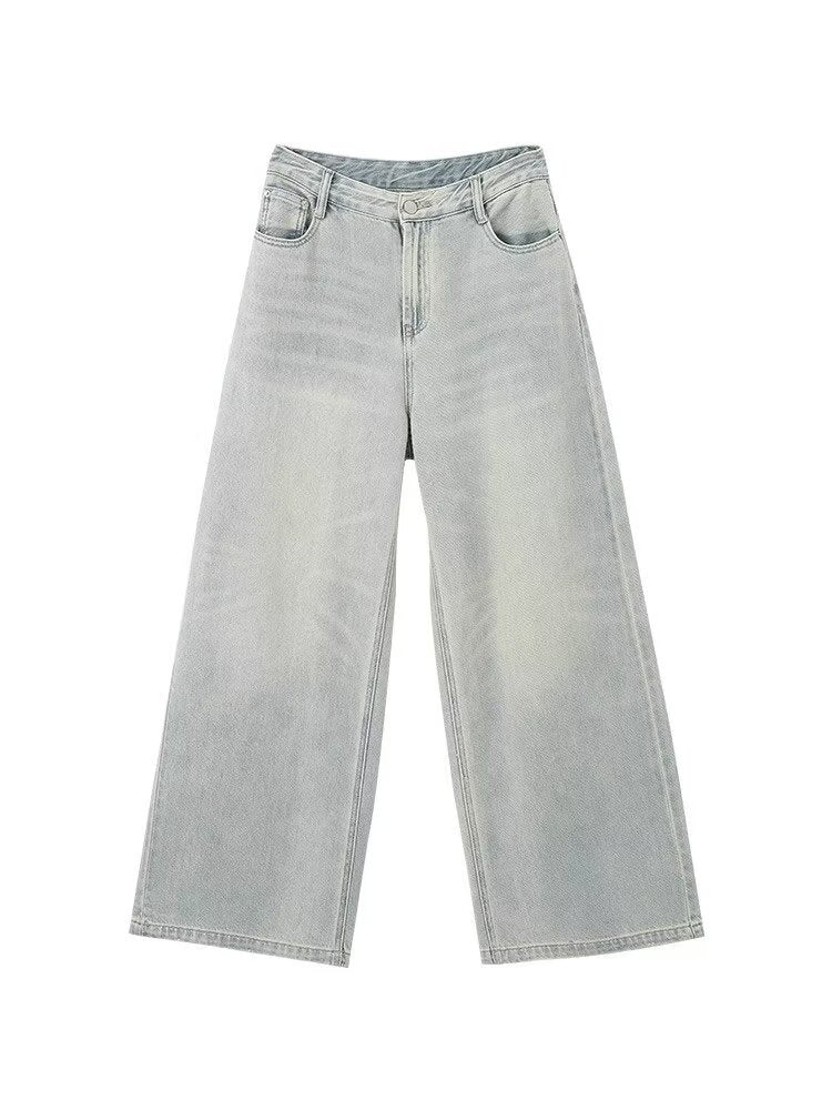 Retro Blue High-Waist Loose Wide Leg Jeans