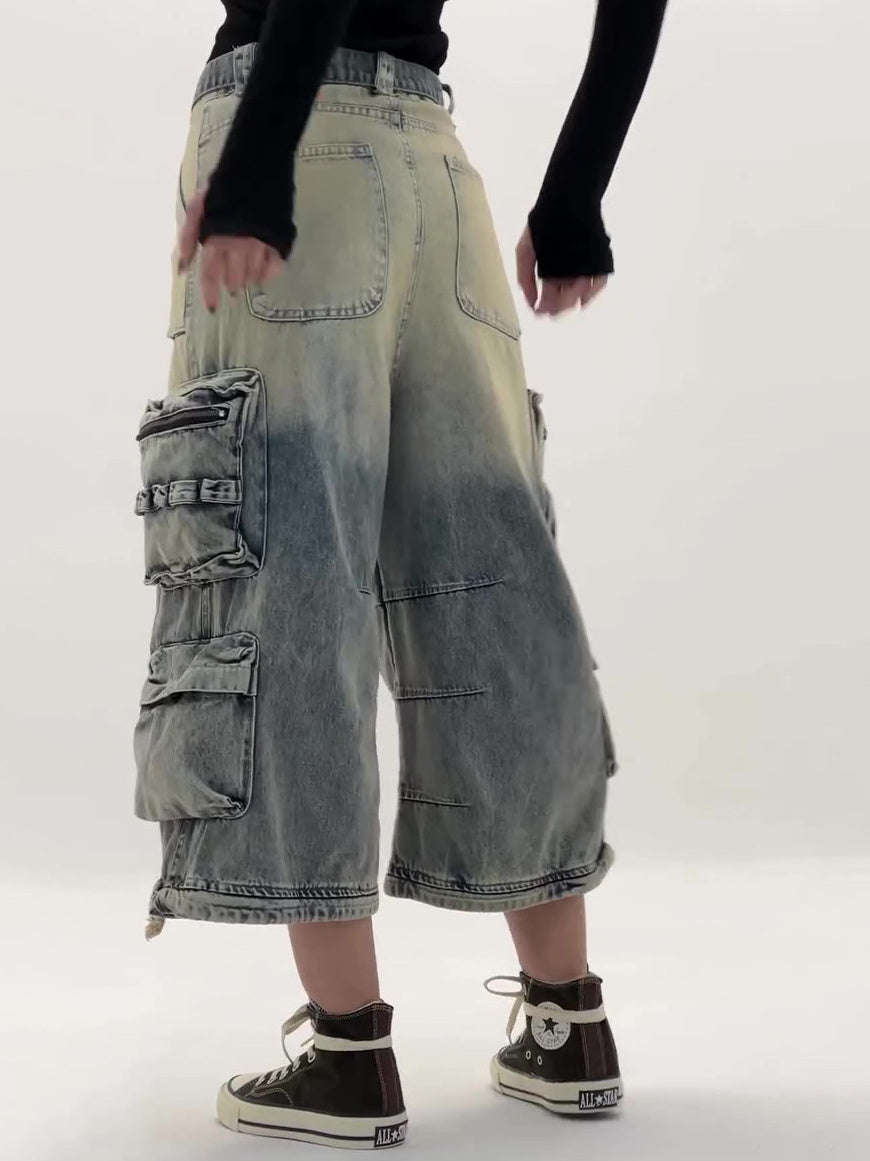 Trendy Ombre High-Waist Baggy Cargo Jeans