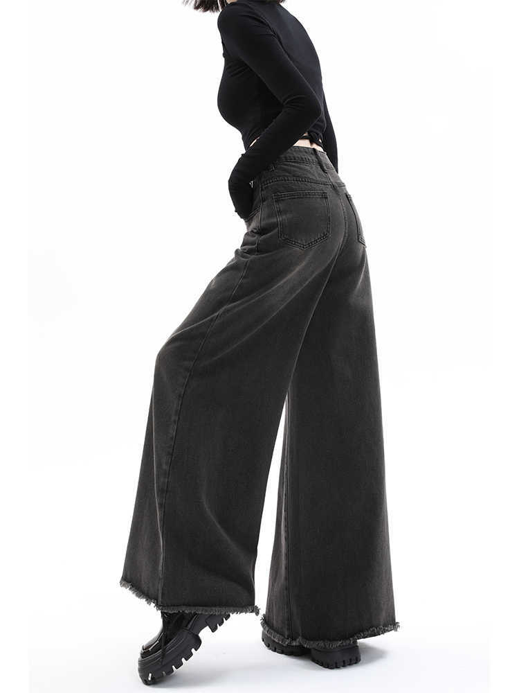 Women's High Waist Wide Leg Jeans - Retro Raw Hem Style