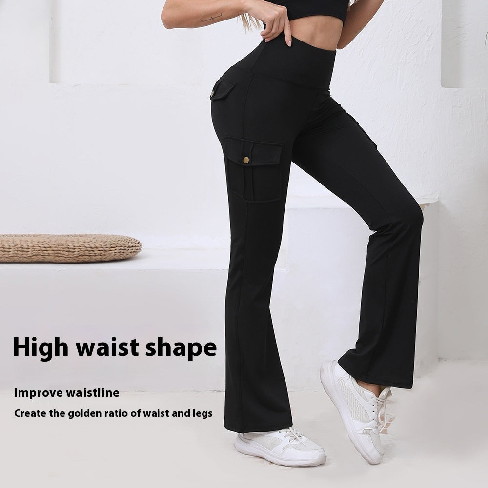 High-Waist Flared Yoga Pants with Cargo Pockets