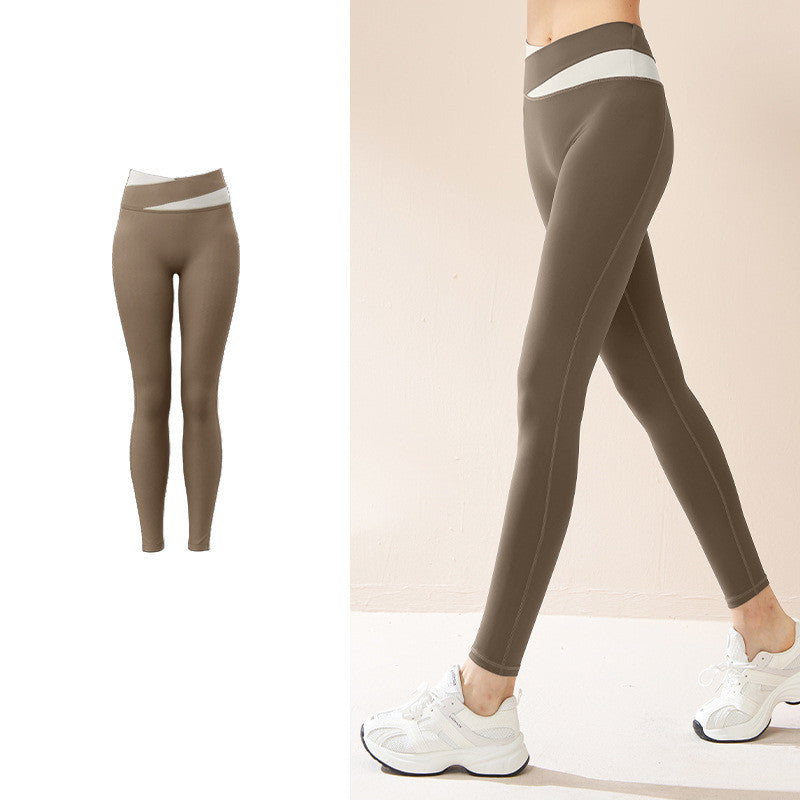 Seamless Spliced High Waist Yoga Leggings with Butt Lift and Quick-Dry Fabric