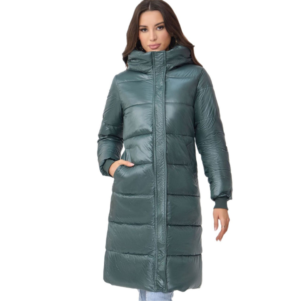 Chic Padded Longline Puffer Jacket with Hood for Winter Elegance