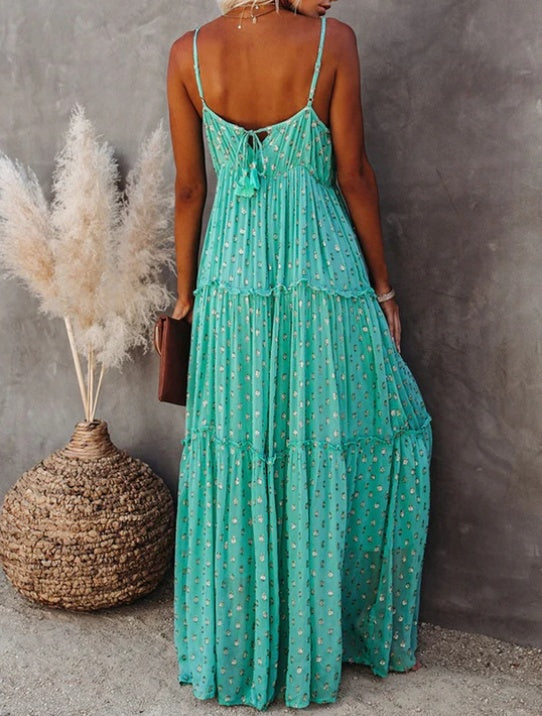 Leopard Print V-Neck Dress - Women's Casual Ruffled Style