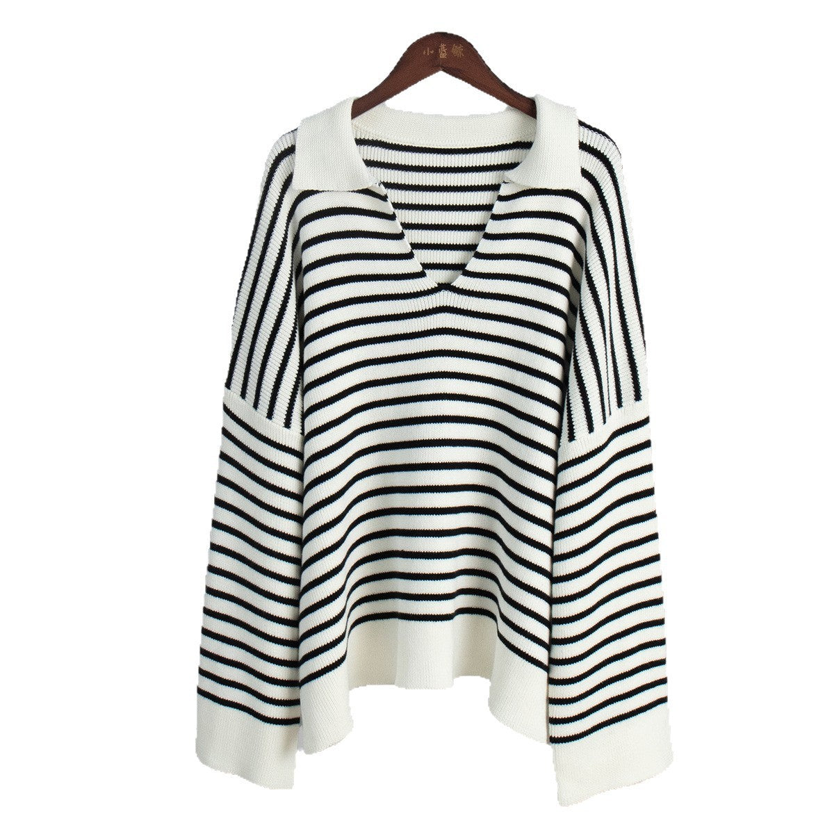 Classic Striped Loose Fit Knit Pullover Sweater with Collar
