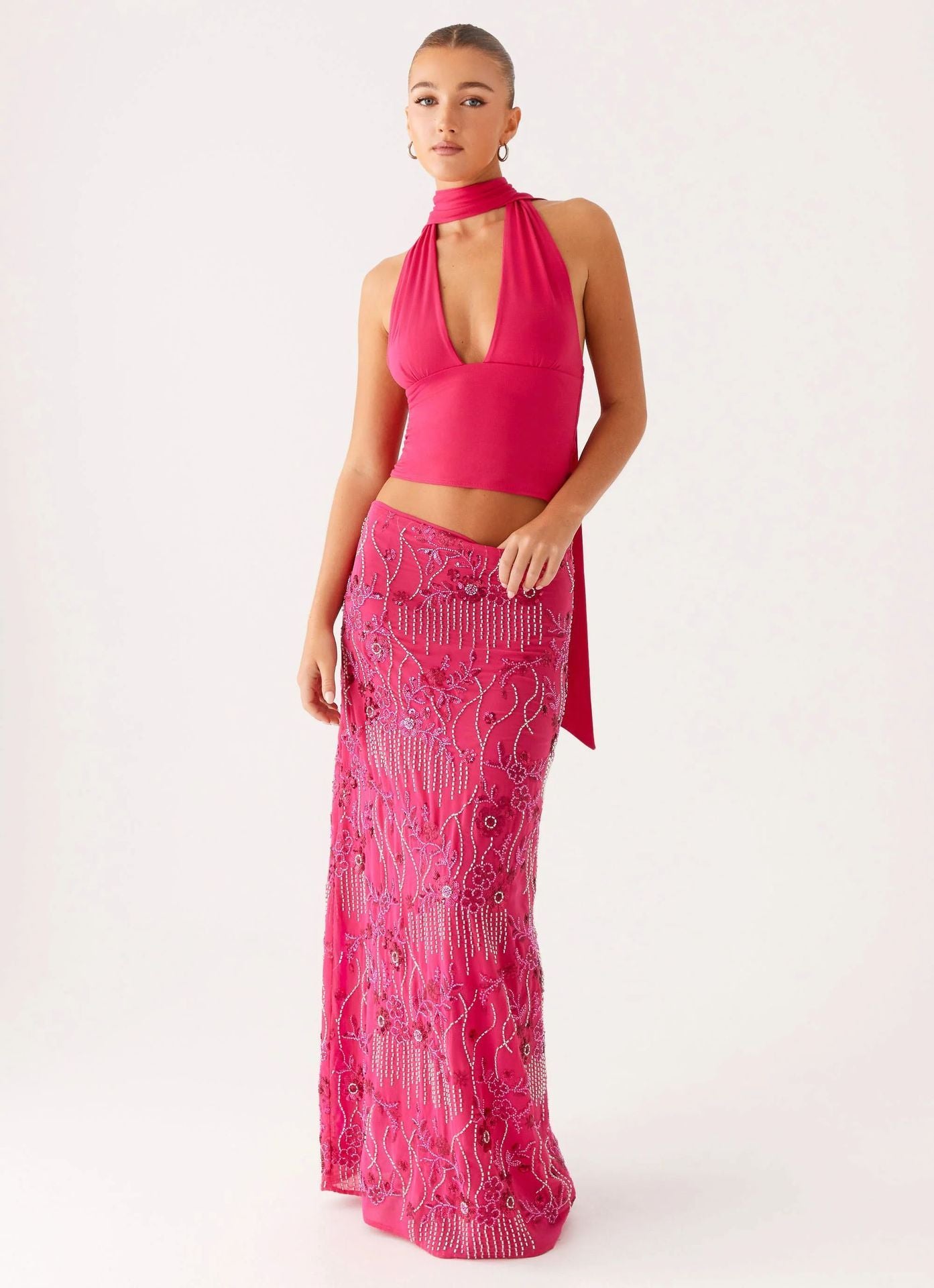 Sparkling Sequined Embroidered Maxi Skirt for Evening Occasions and Parties