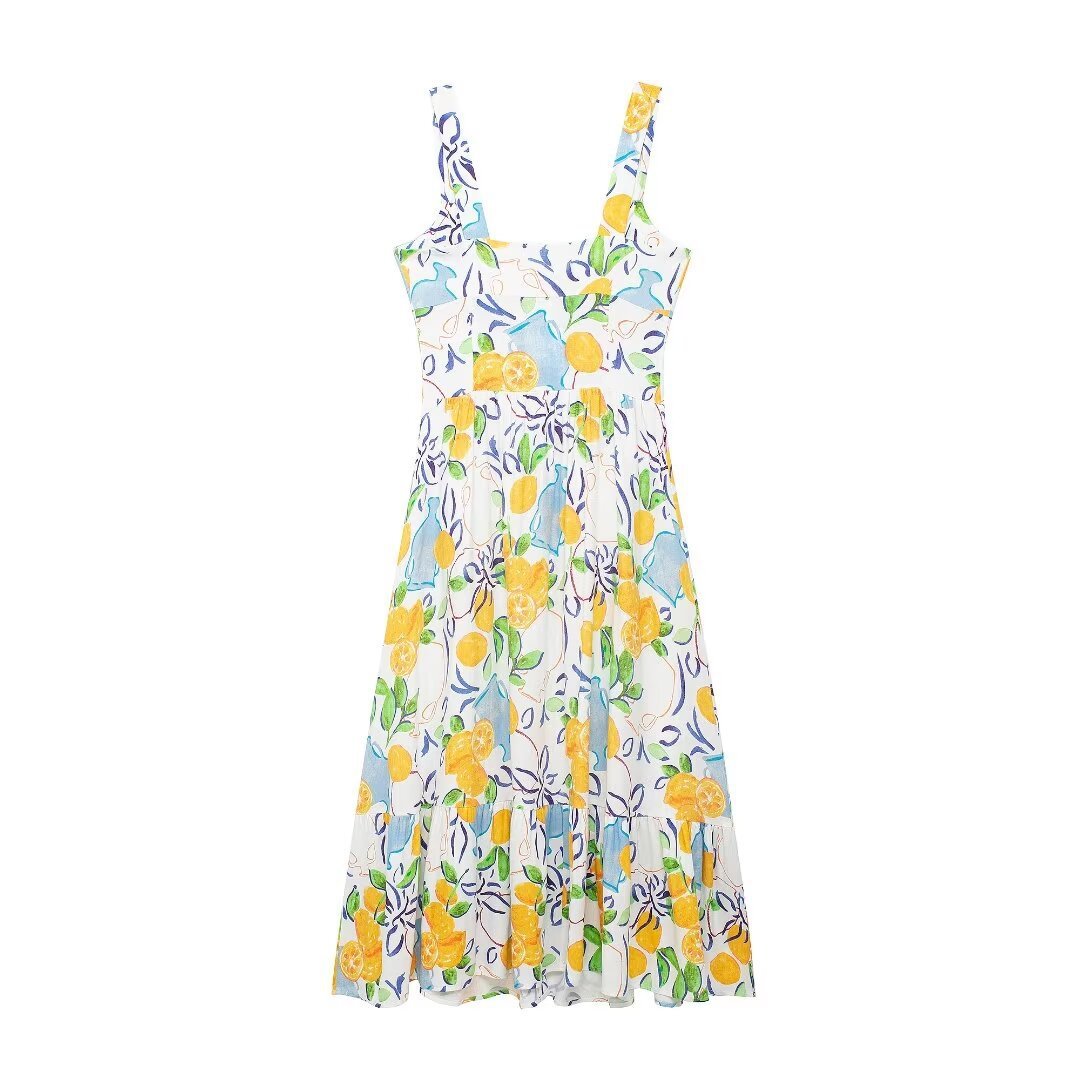 Vibrant Lemon Print Sleeveless Midi Dress - Summer Essential