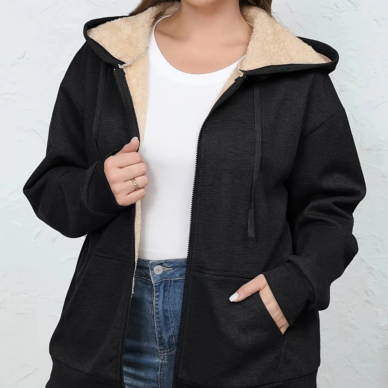 Cozy Plush Lined Full Zip Hoodie Jacket with Warm Sherpa Interior