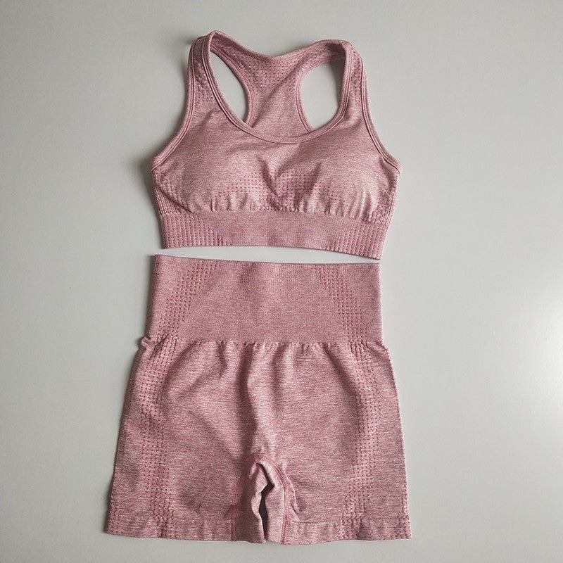 Seamless Knit Sports Bra and High-Waisted Shorts Activewear Set