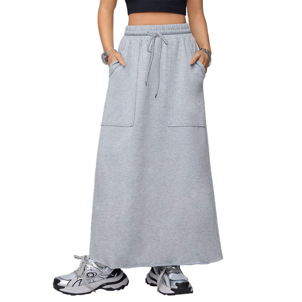 Relaxed Fit Flowy A Line Maxi Skirt with Drawstring Waist