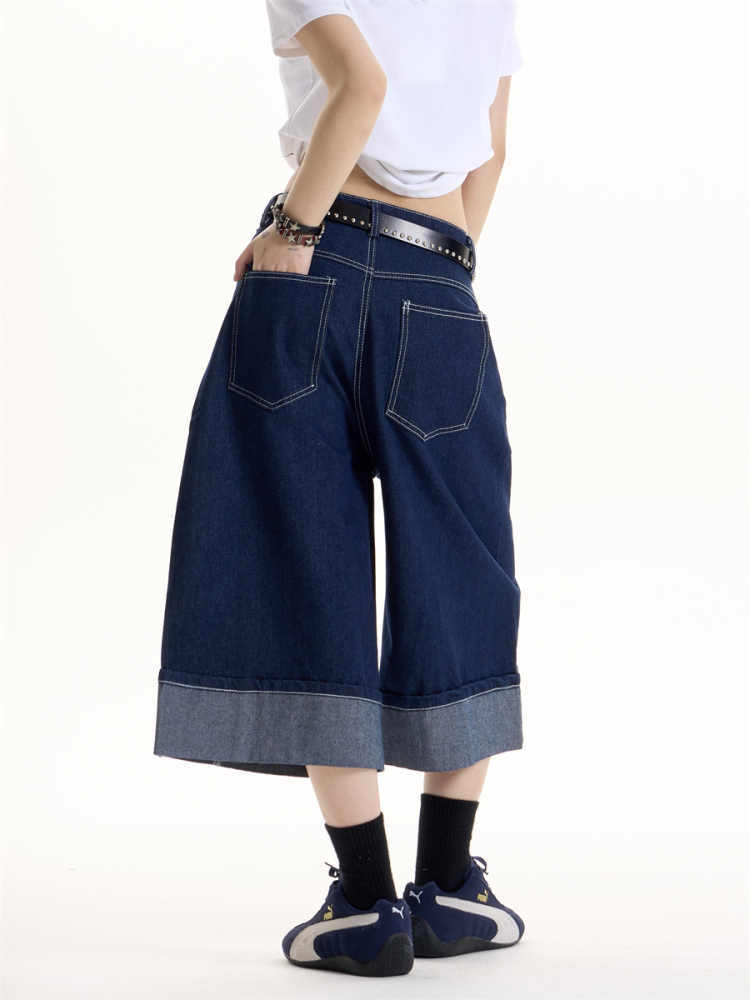 Cityscape Cuffed Wide-Leg Denim Jeans