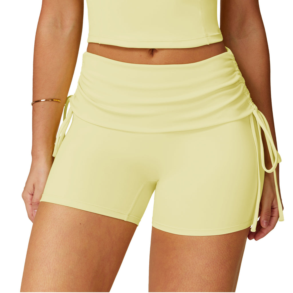Nude Feel High Waist Drawstring Activewear Shorts for Yoga Running and Fitness